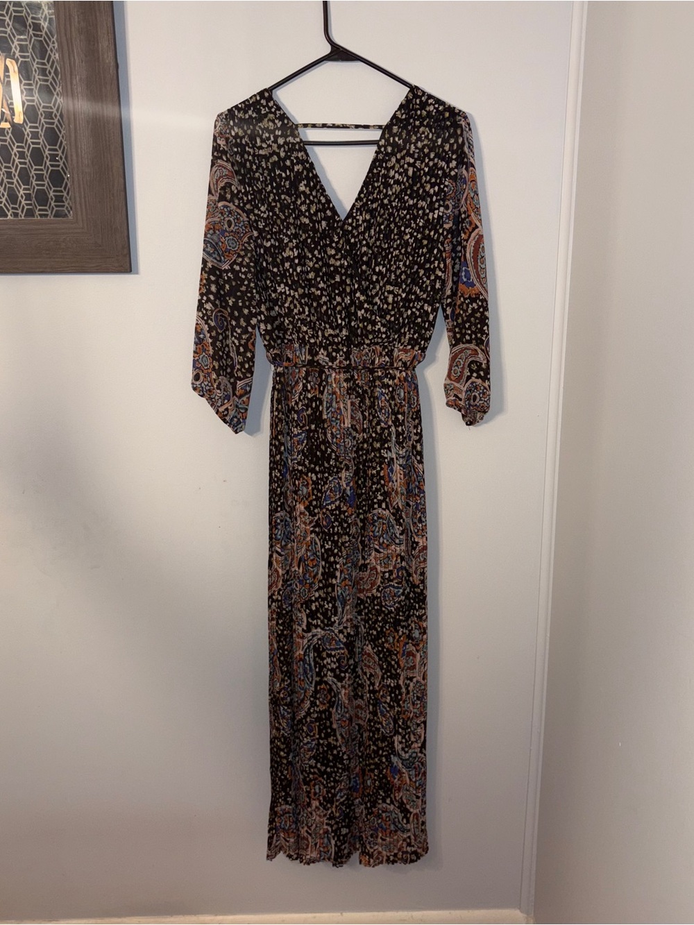 DR2 Dress Floral Print Black Women’s Size Small Long Sleeve Maxi Dress New - Picture 4 of 10